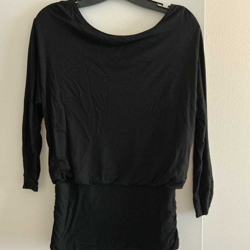 White House Black Market Black 3/4-Sleeve Boatneck Top